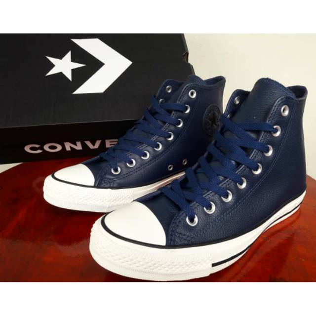 navy converse leather