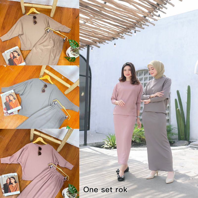 BISA COD SET ROK GANGNAM GANGHNAM SETROK BAJU SETELAN ROK ONESET ROK SPAN KNIT RAJUT SET MUSLIM ROK 