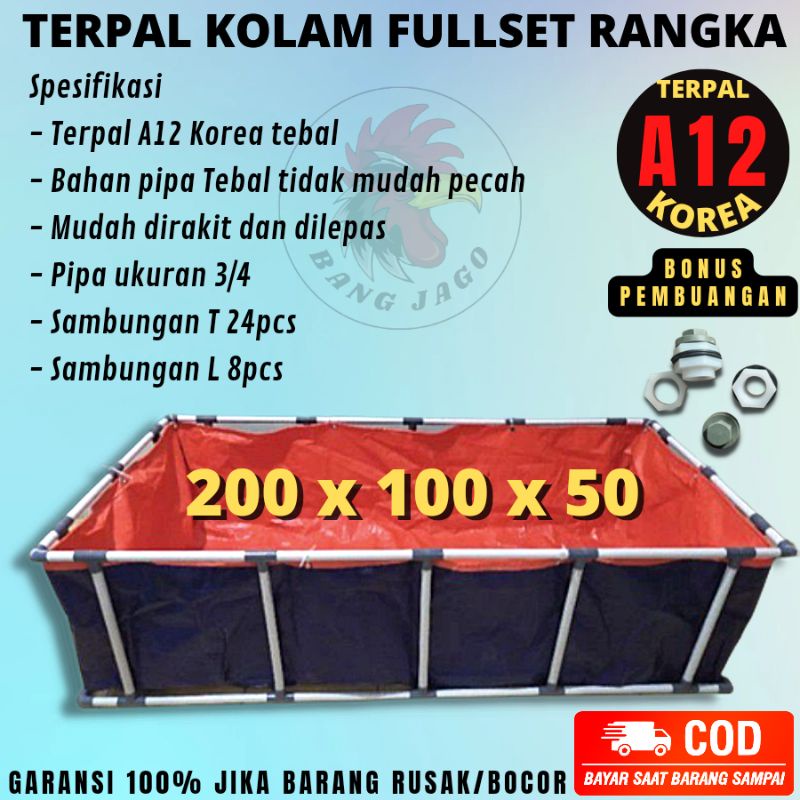 KOLAM TERPAL FULLSET MINIMALIS KOLAM IKAN TERPAL FULL SET PIPA PARALON RANGKA/KERANGKA UKURAN A12 2x