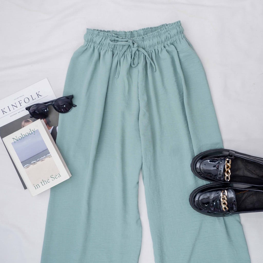Celana Kulot Rayon Crincle Crinkle Airflow Panjang Wanita Premium Highwaist Loose Cullote Pants Homewear Jumbo Terbaru Kekinian-JAZZ CRINCLE  TOSCA
