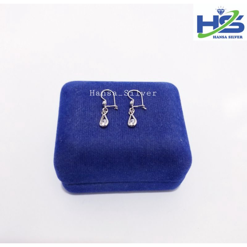 Anting Anak Perak Asli Silver 925 Lapis Emas Putih Model Agogo Satu Permata