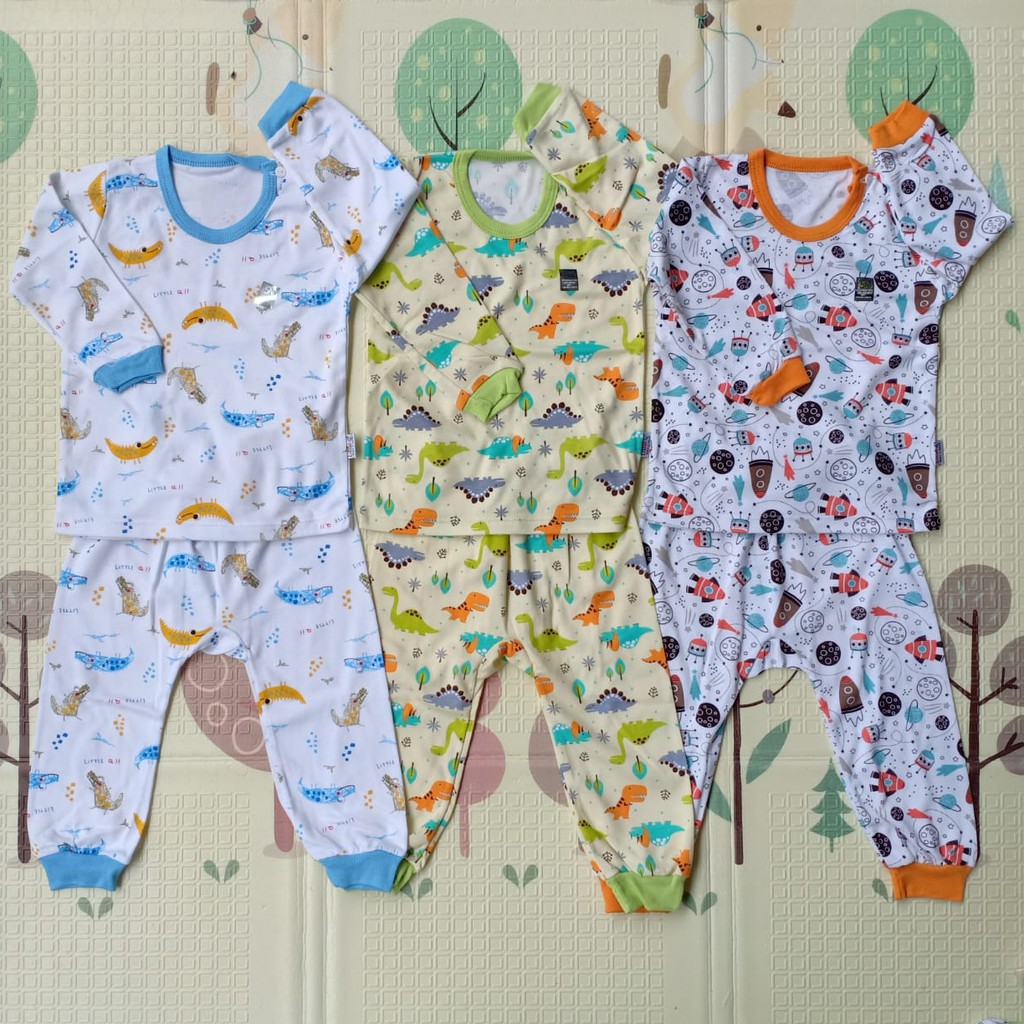 BOY Setelan baju bayi lengan panjang kancing pundak celana panjang piyama LITTLE q