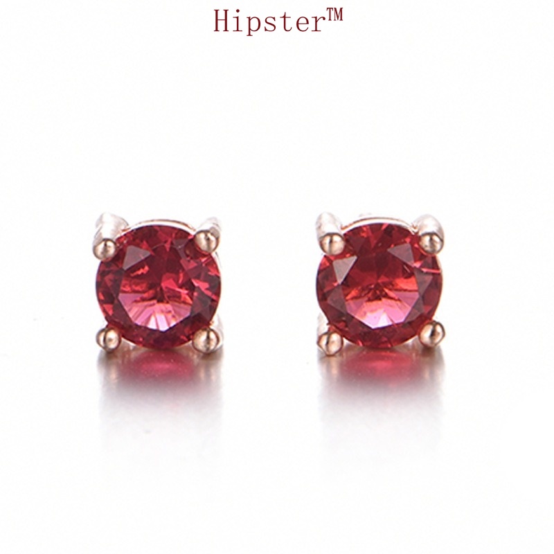 Simple Artistic Natural Red Crystal Gemstone Diamond Stud Earrings