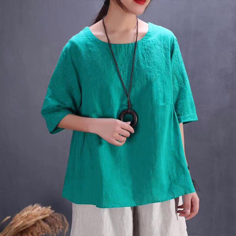 BLUS LINEN OVERSIZE DADA BORDIR BUNGA HIJAU BABYDOLL KOREA IMPORT