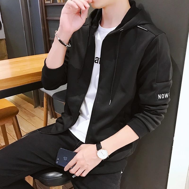 JAKET SWEATER PRIA HOODIE COWOK LENGAN PANJANG NOW FASHION KEKINIAN DISTRO