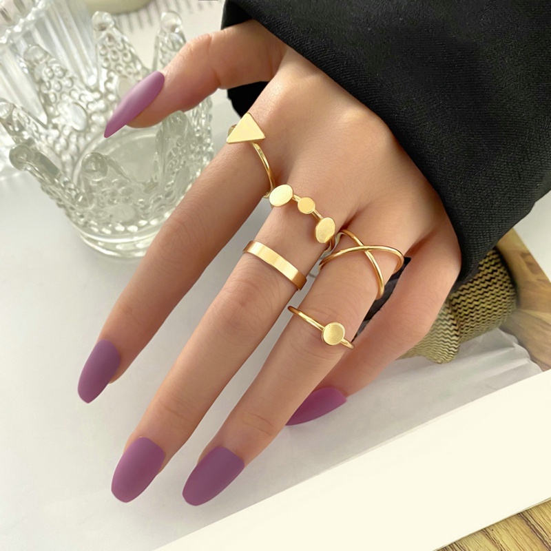 Fancyqube 5pcs / Set Cincin Bentuk Bulat Segitiga Geometris Gaya Eropa Untuk Wanita