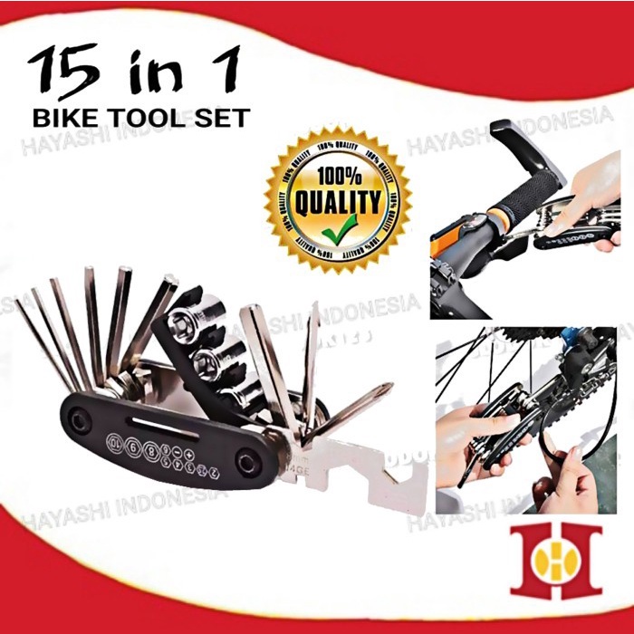 Bike Tookit Kunci Sepeda Set Tool Kit 15 in 1 Multifungsi Best Quality Alat Perlengkapan Sepeda