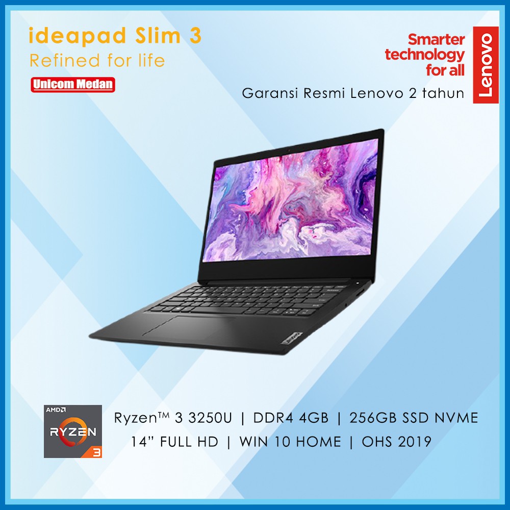 Lenovo ideapad Slim 3 AMD Ryzen 3 3250U | DDR4 4GB | 256 SSD NVME