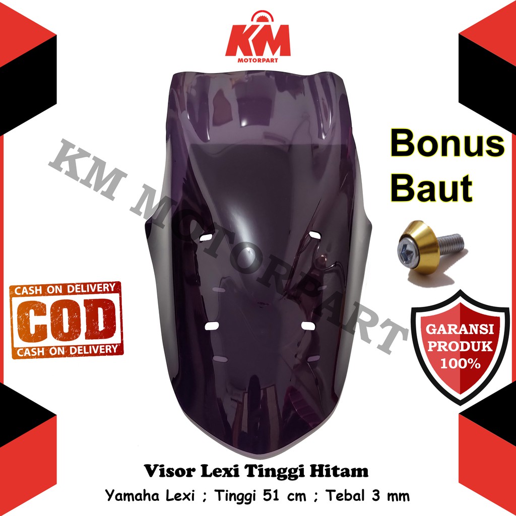 Visor Windshield Lexi Variasi Panjang 51 cm Tebal 3 mm Hitam dan Bening