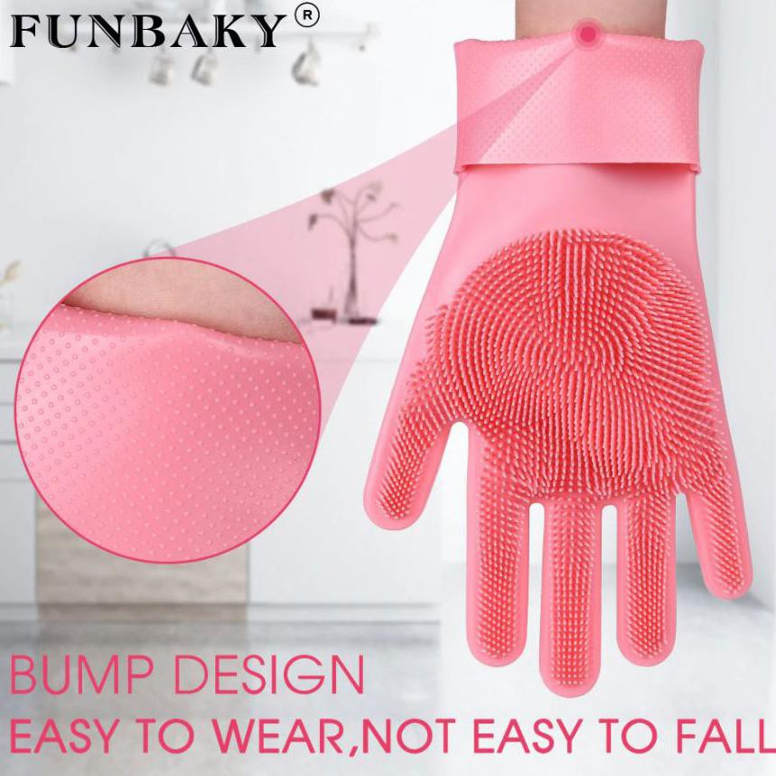 Sarung Tangan Sikat silicone motor oven dapur cuci piring Magic Glove Mencuci silikon Funbaky