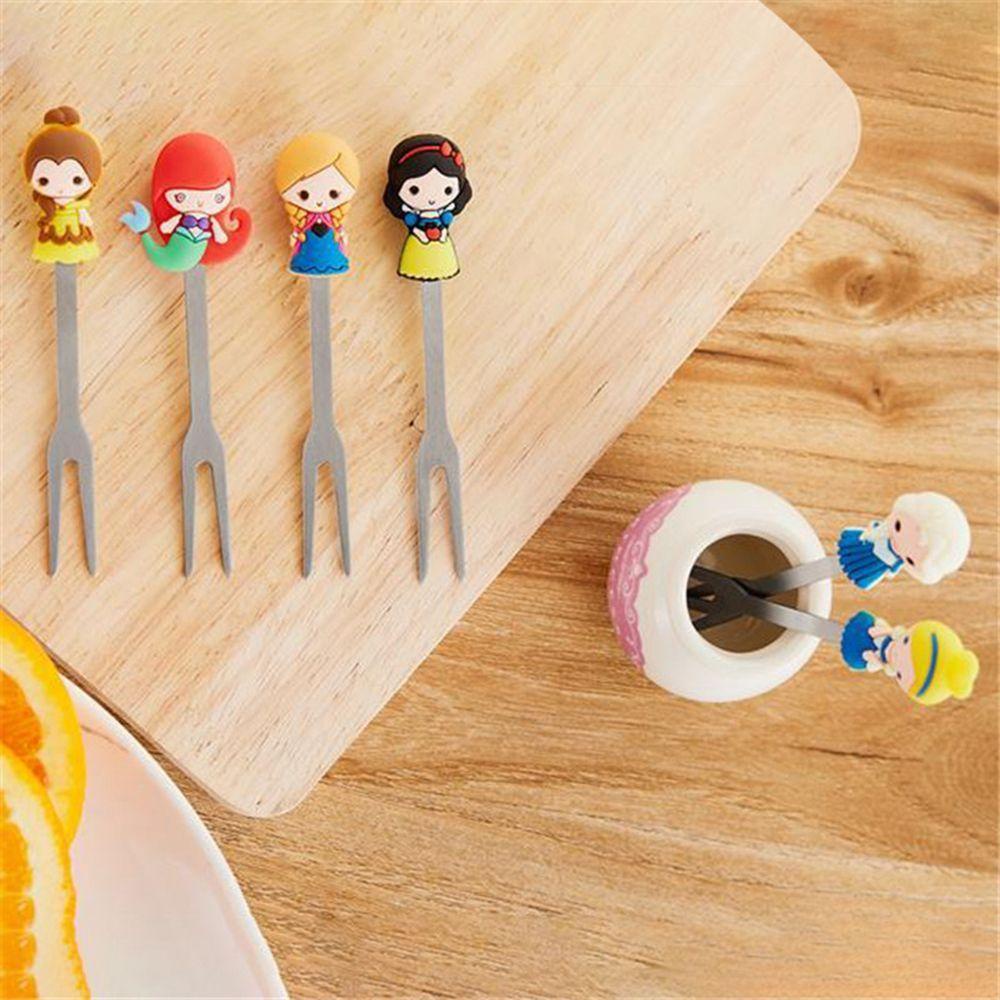 SOLIGHTER Ceramic Fruit Forks Mini Party Decoration Tasting Fork With Holder Cute Princess Stainless Steel Food Pick Dessert Flatware