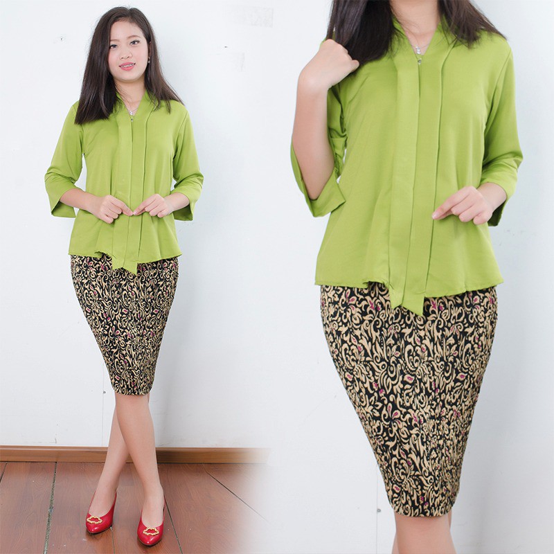 SB Collection Stelan Kebaya Wilan Blouse Dan Rok Plisket Midi Jumbo Batik Wanita