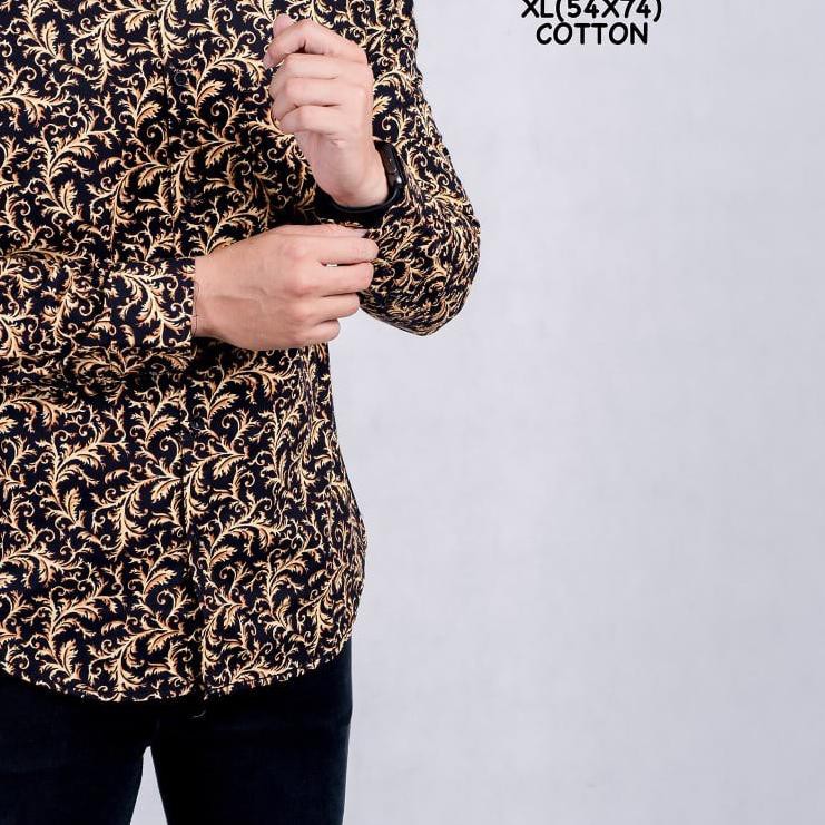 ™ Kemeja Pria  Lengan Panjang Motif Gold Floral Batik Modern Casual 6417 ❉