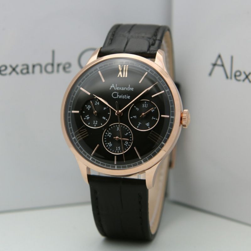 JAM TANGAN PRIA ALEXANDRE CHRISTIE AC 6568 ROSE GOLD BLACK ORIGINAL