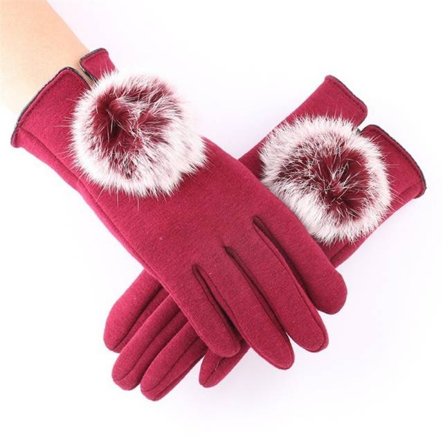 READY Woman Winter Autumn Touch Screen Pompom Gloves Sarung Tangan Musim Dingin