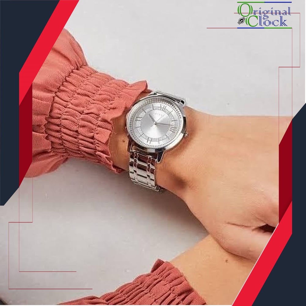 GU3SS W0933L1 - JAM TANGAN PRIA WANITA | RANTAI | KULIT | KARET | MURAH | WANITA STRAP SILVER