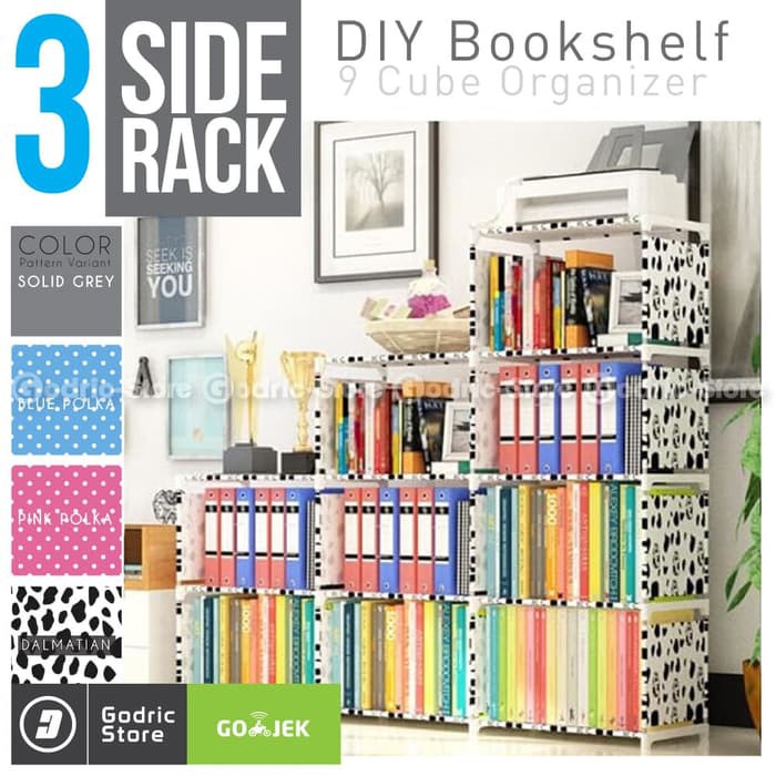 GDE395 Rak Buku Portable 3 Sisi Lemari Serbaguna 9 Ruang Susun