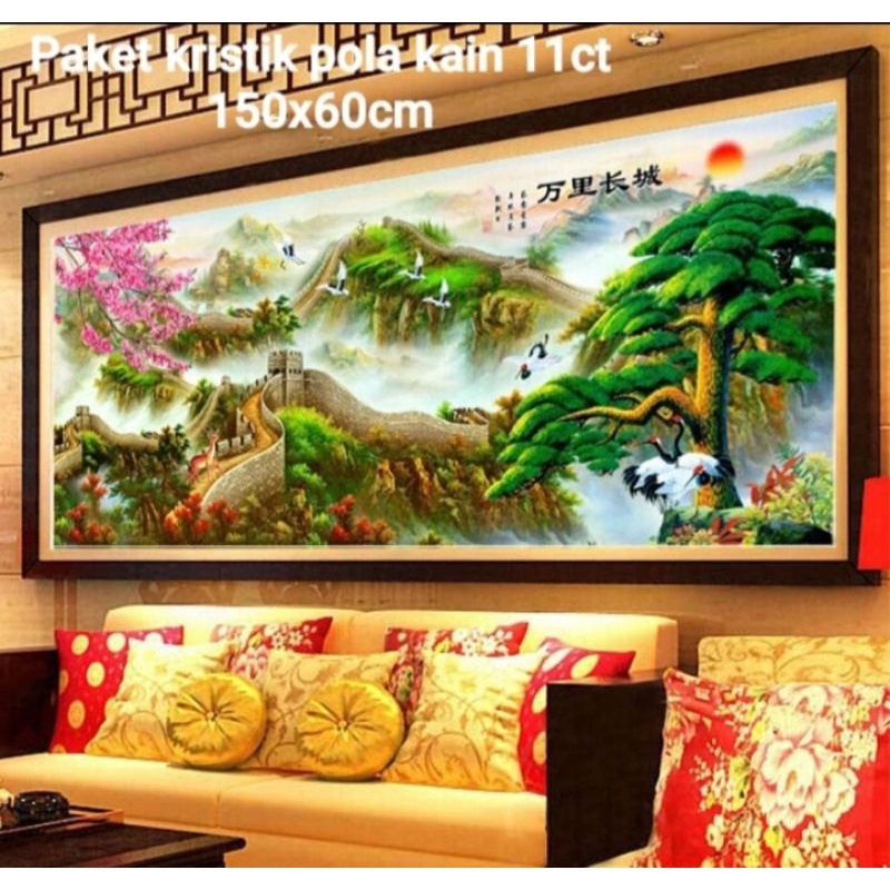 DIY Paket kristik tembok cina pola kain jumbo chinese greatwall cross stitch kit 11ct dmc embroidery