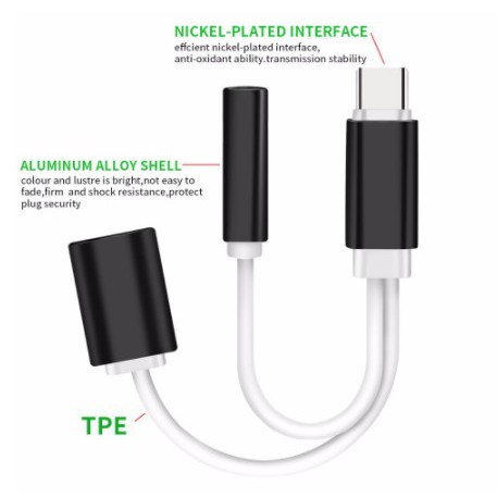 [KABEL] - Robotsky Adapter 2 in 1 USB Type C to AUX 3.5mm Headphone + USB - USB Type C - S-K06 - Bla