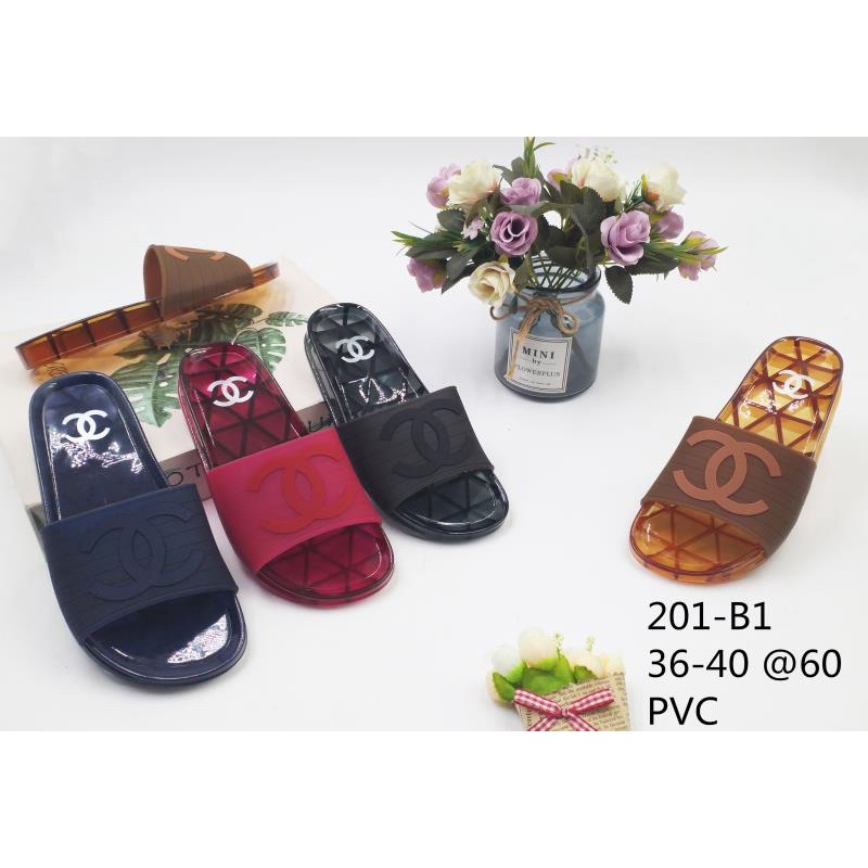 sandal klom wanita chanel import jelly kaca murah