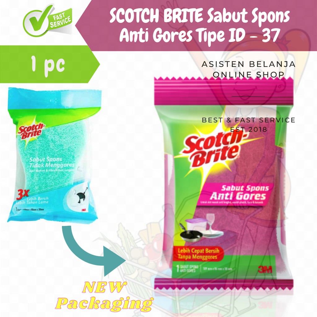 3M SCOTCH BRITE Easy Clean Sabut Serbaguna Spons Spon Sponge Cuci Piring Pink Anti Gores 1pc