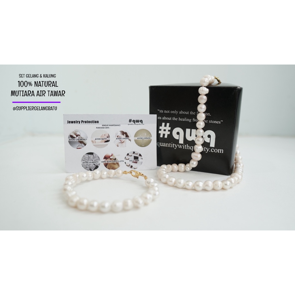 1 set KALUNG dan GELANG mutiara air tawar FRESH WATER PEARL PUTIH