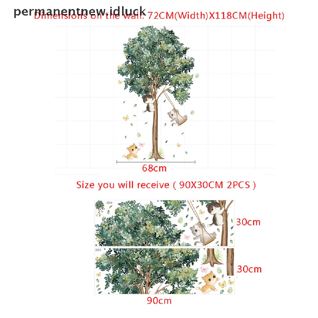 Stiker Dinding Bahan Vinyl Motif Kartun Hewan Kucing Tanaman Memanjat Pohon Untuk Dekorasi Ruang Tamu