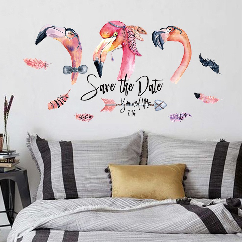 Reliza Wall Sticker Flamingo Save The Date Bird Stiker Dinding LDR