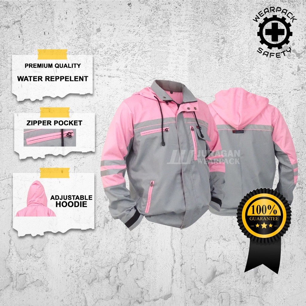 Wearpack Jaket Waterproof Warna Pink Kombinasi Abu