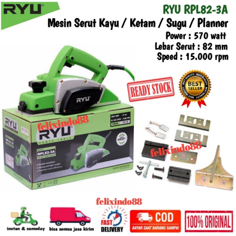 MESIN SERUT KAYU RYU RPL82-3A / MESIN KETAM TEKIRO RYU ORIGINAL PLANER PLANNER PLENER