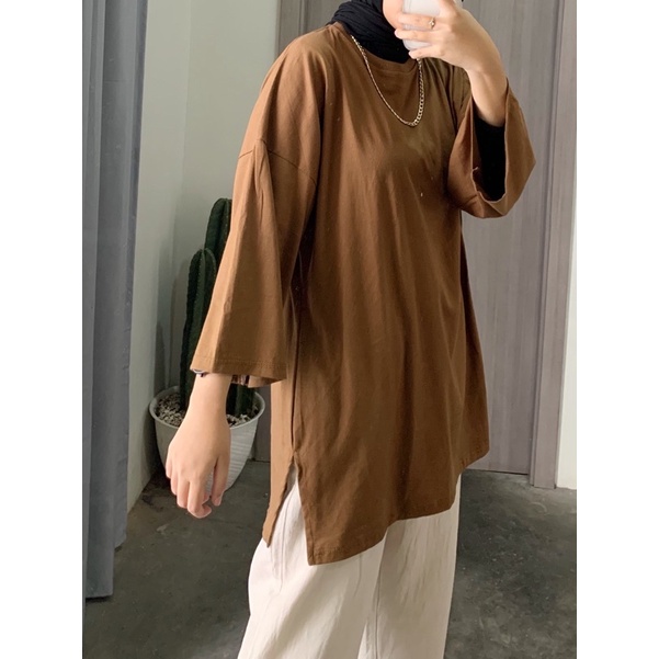 KAOS OVERSIZED SLIT DAILY TOP JUMBO XXL BASIC POLOS  LENGAN 7/8 COTTON COMBED 30S