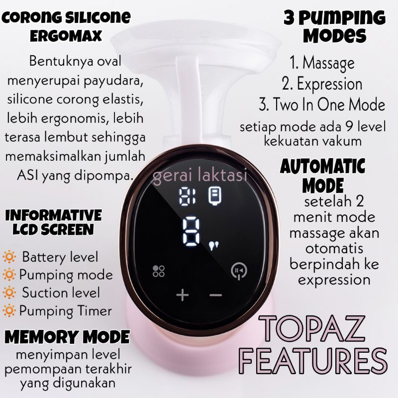 MUTTER TOPAZ Pompa ASI Elektrik Integrated Breast Pump Tanpa Selang