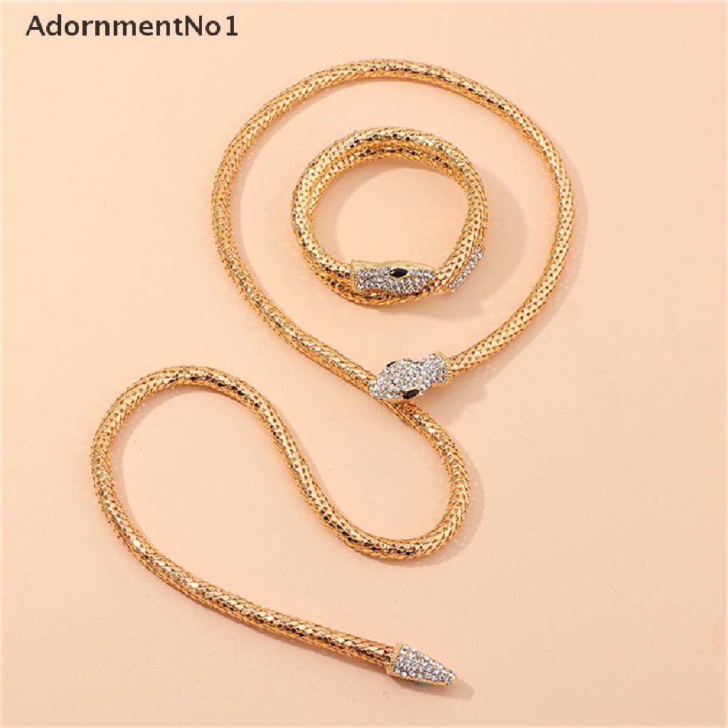 (AdornmentNo1) Gelang Tangan Rantai Gaya Bohemian Motif Ular Aksen Zircon Untuk Perhiasan Wanita