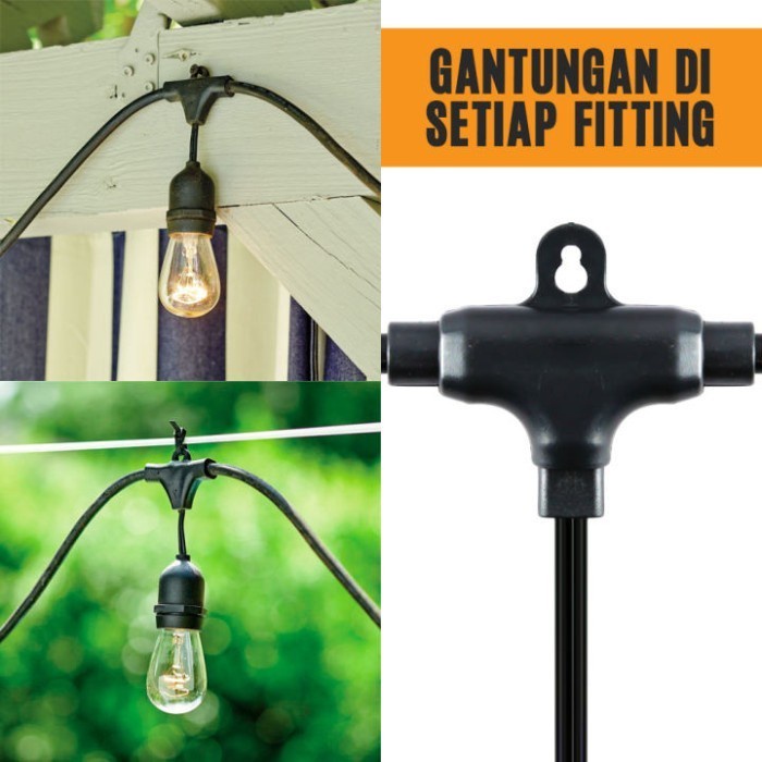 Kabel Fitting Outdoor 10Meter 20 Fitting Gantung Lampu Cafe/Lampu Dekorasi Cafe/Lampu Gantung