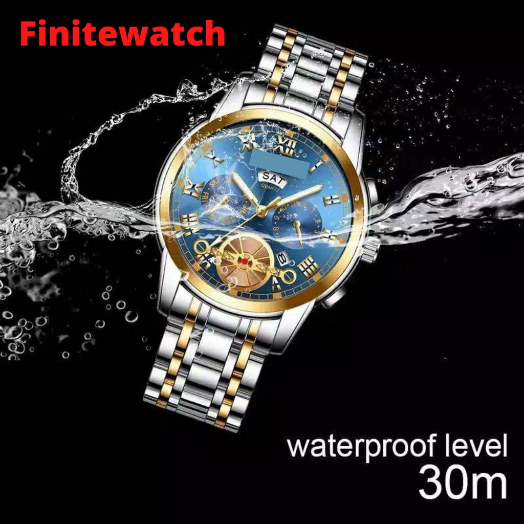 (BISA COD + FREE BOX) Jam Tangan Pria Luxury Anti Air Original 100% Keren Kalender Bisnis Quartz Dapat Kotak