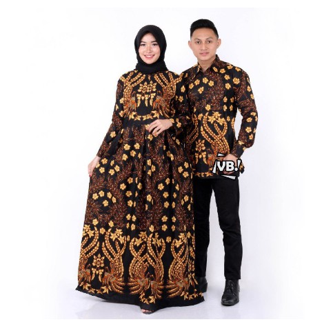 gamis dan kemeja lengan panjang Sania Ruffle Batik Couple ori Ndoro jowi / gamis batik couple murah-manuk tarung