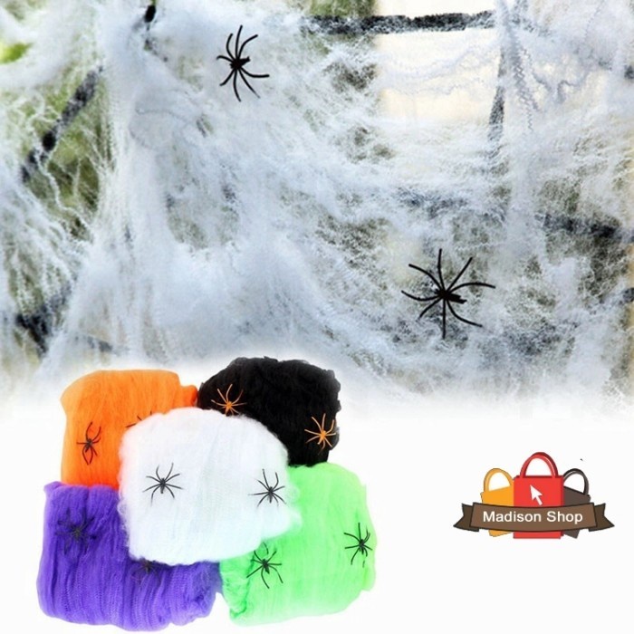 Kapas Sarang Laba Laba Dekorasi Halloween Spider Web Putih Dekor Seram