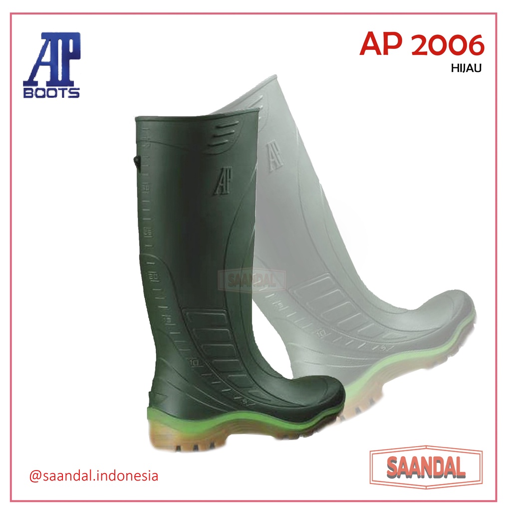 Sepatu Boots Air Tinggi Safety AP 2006 Hijau Perkebunan Tahan Air Tahan Minyak