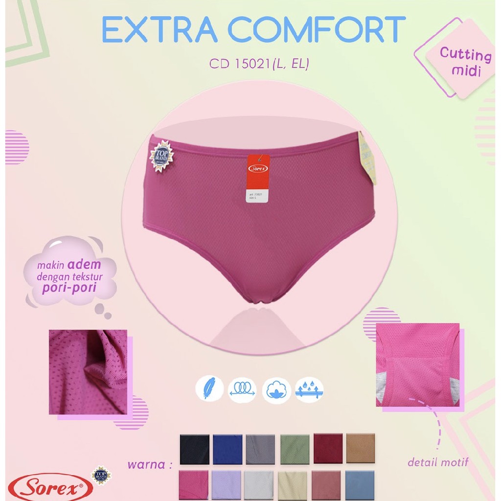 CELANA DALAM WANITA EXTRA COMFORT SOREX 15020 15021 CD PORI