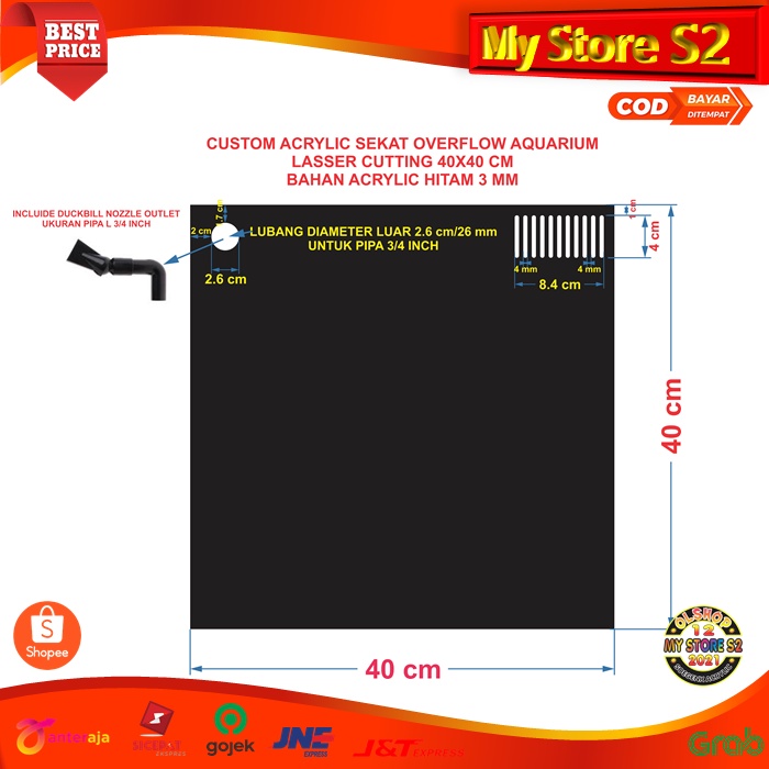 CUSTOM ACRYLIC SEKAT OVERFLOW AQUARIUM - LASSER CUTTING 40X40 CM