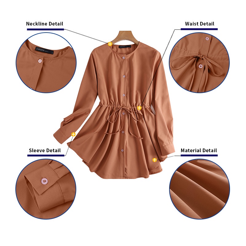 ZANZEA Women Fashion Muslim Full Sleeve Crew Neck Button Cuffs Shirt Loose Blouse