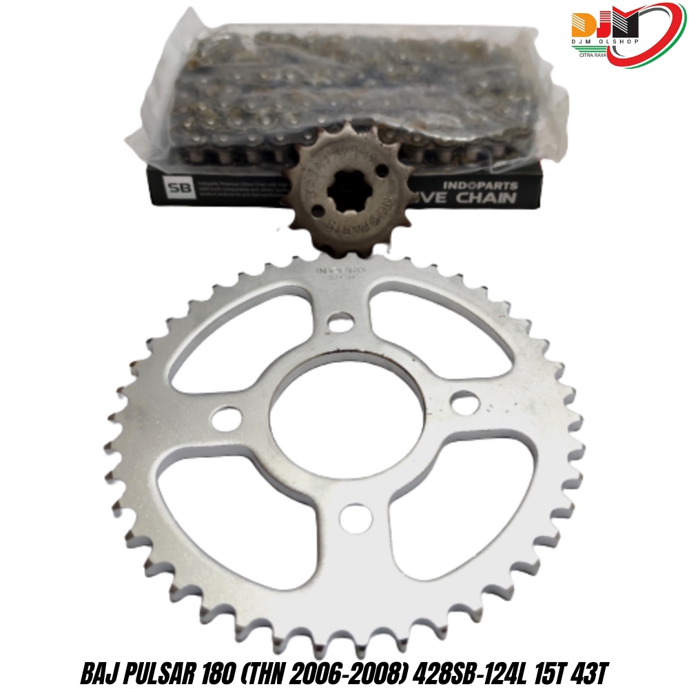 INDOPARTS Gear Set Paket Bajaj Pulsar 180 428SB 124L 15T 43T