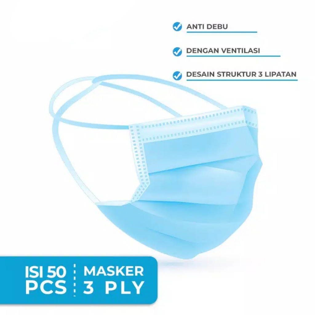 MASKER HIJAB HEADLOOP 3 PLY / FACE MASK / DISPOSABLE MASK / MASKER MULUT ISI 50 pcs