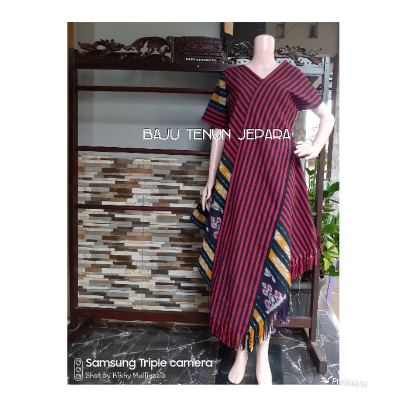 Dress tenun jepara selendang lurik dress tenun serong baju tenun etnik DTB38