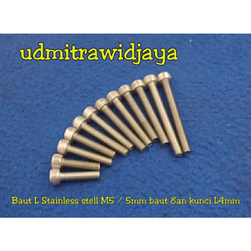 BAUT L STAINLESS STELL M5x20,25,30,35,40,50,60, A2-70 304 baut 8an baut L ss M5 diameter 5mm baut kunci 8 8an baut fulldratt stenlis baut manisan stenlis baut probolt Ss baut jalu  harga bijian baut variasi stenlis anti karat kunci L 4mm baut ss