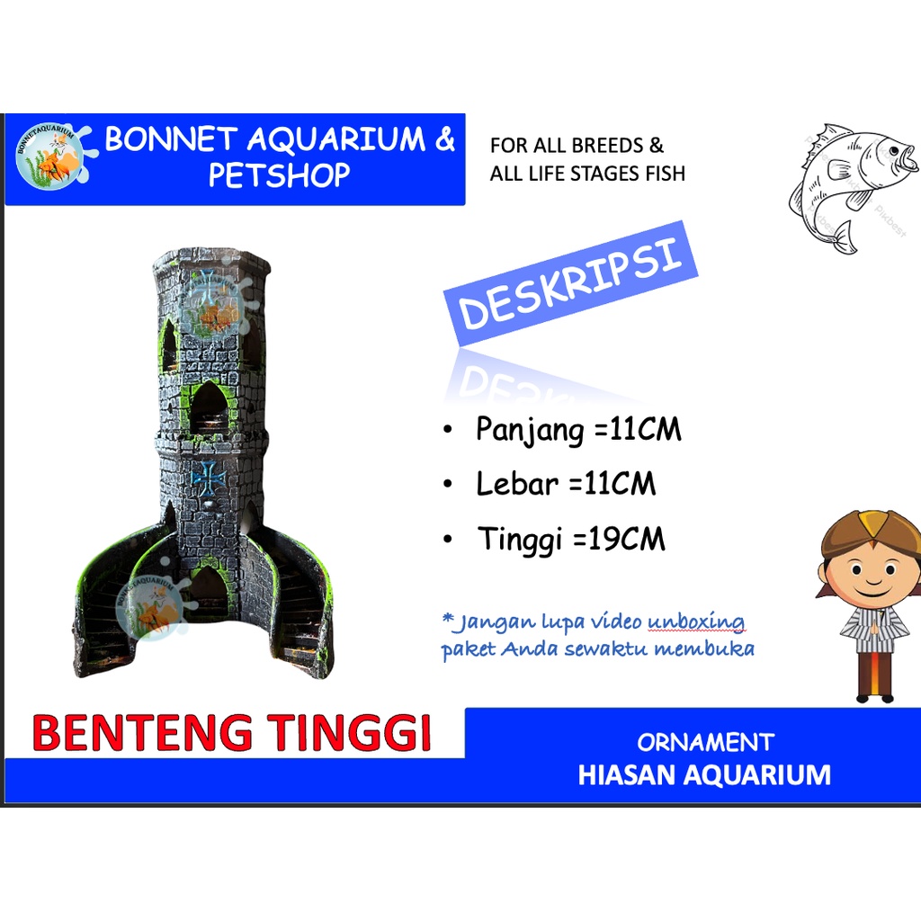 MAINAN HIAS AQUARIUM ORNAMEN FIBER BENTENG TINGGI