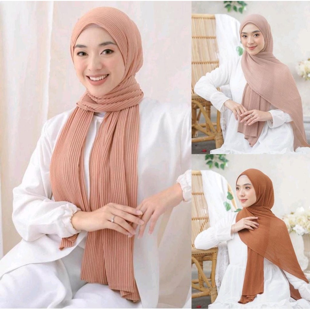 Pashmina Plisket Ceruty Babydoll Premium (TANPA GARIS TENGAH)