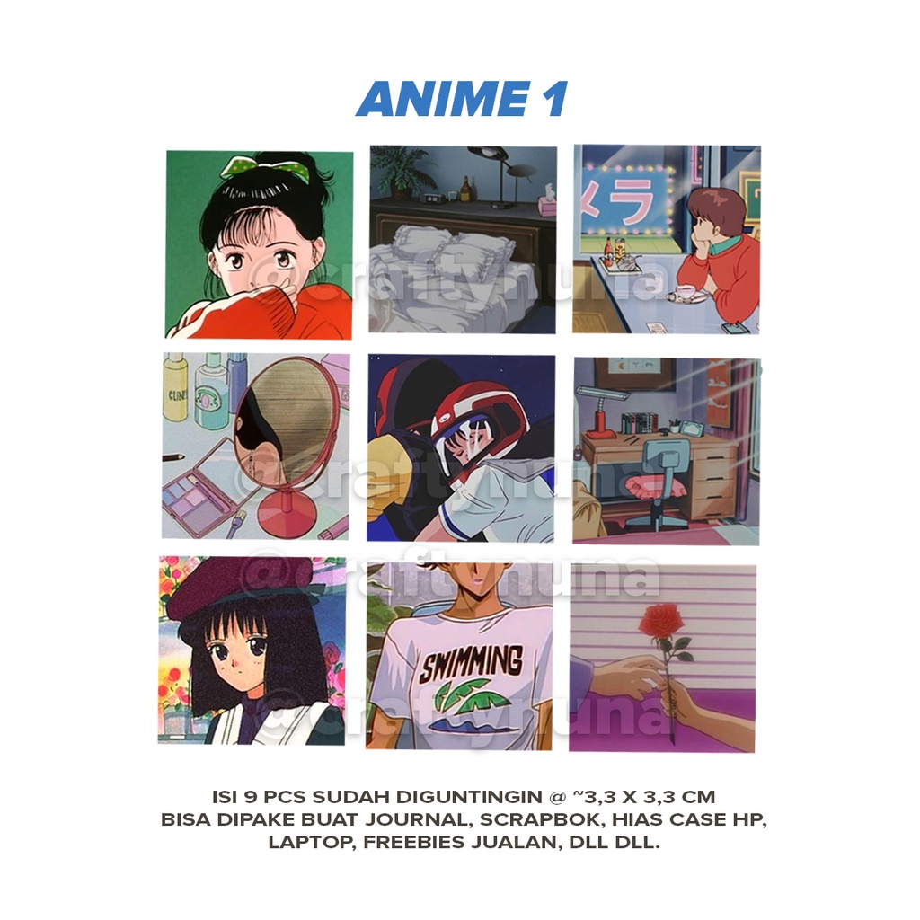 9 PCS AESTHETIC SQUARE STICKER SET for deco freebies collectibles stiker anime estetik tumblr