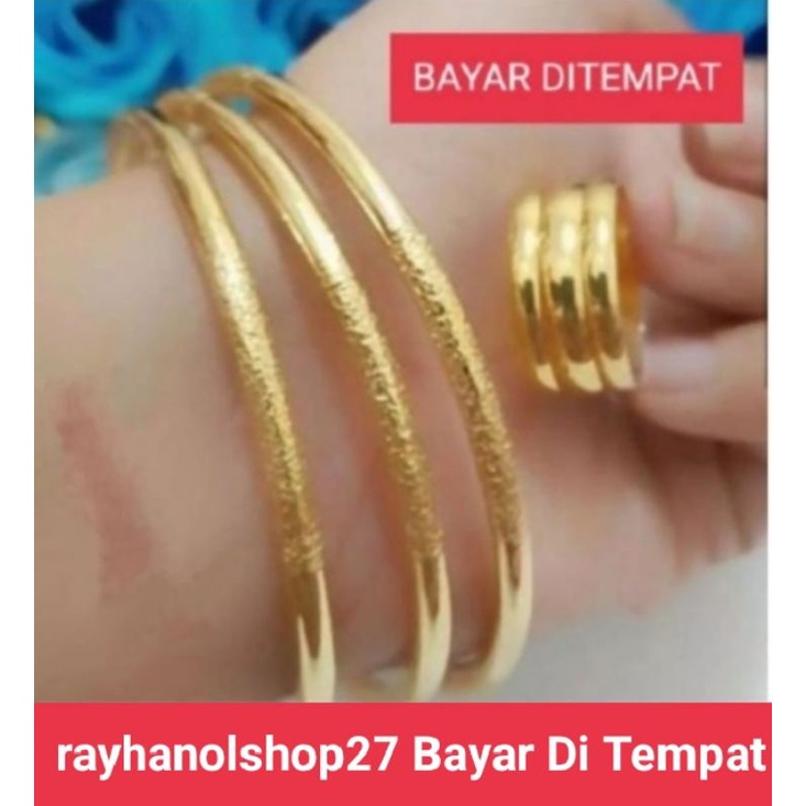 SET PERHIASAN TITANIUM GOLD, TERSEDIA KALUNG GELANG CINCIN,DAN PILIHAN MOTIF GELANG LAINNYA ANTI PUDAR SEPUHAN EMAS 24K 3SUKU MEWAH ELEGAN,