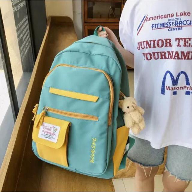 BACKPACK KOREA MULTIFUNGSI LEISURE TAS SEKOLAH WANITA KANVAS BACK TO SCHOOL WANITA CEWEK TERLARIS BARU POPULER 2022-Hijau/Biru